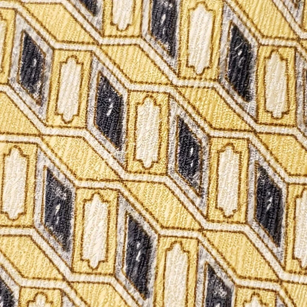 Geoffrey Beene Silk Tie Yellow Geometric Retro 90s Officecore Statement Art Deco